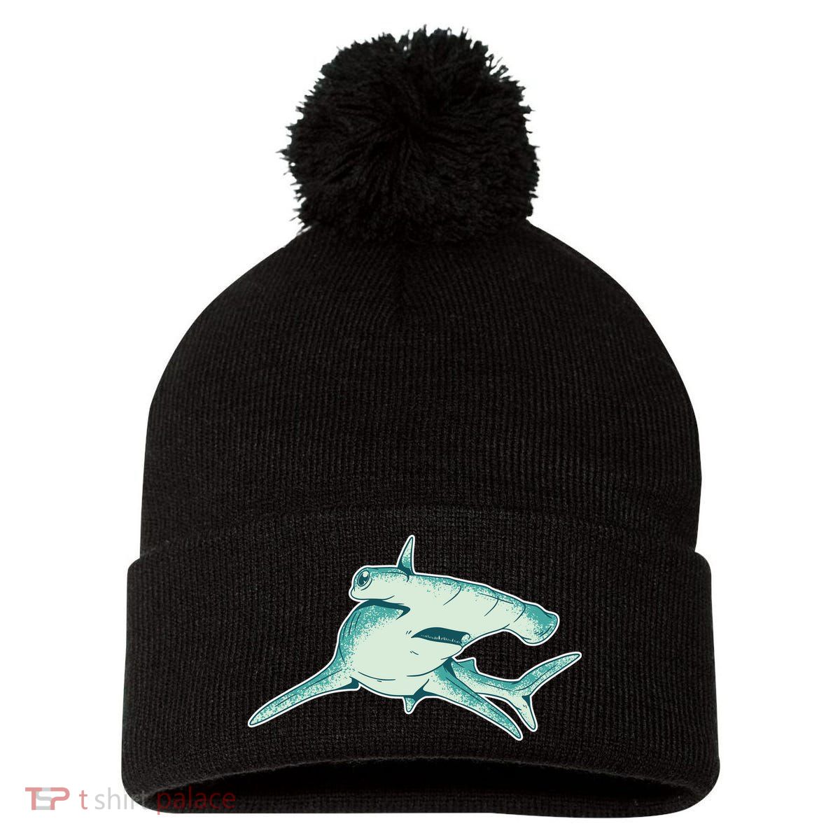 Hammerhead Shark Pom Pom 12in Knit Beanie