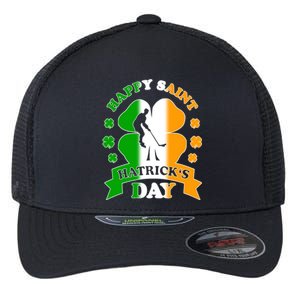 Happy Saint Hatrick's Day Irish Hockey Player St Patrick's Funny Gift Flexfit Unipanel Trucker Cap