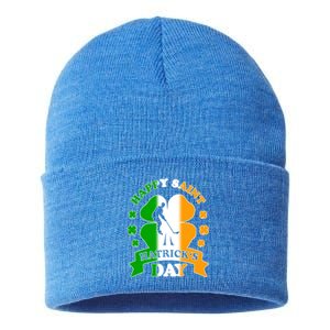 Happy Saint Hatrick's Day Irish Hockey Player St Patrick's Funny Gift Sustainable Knit Beanie