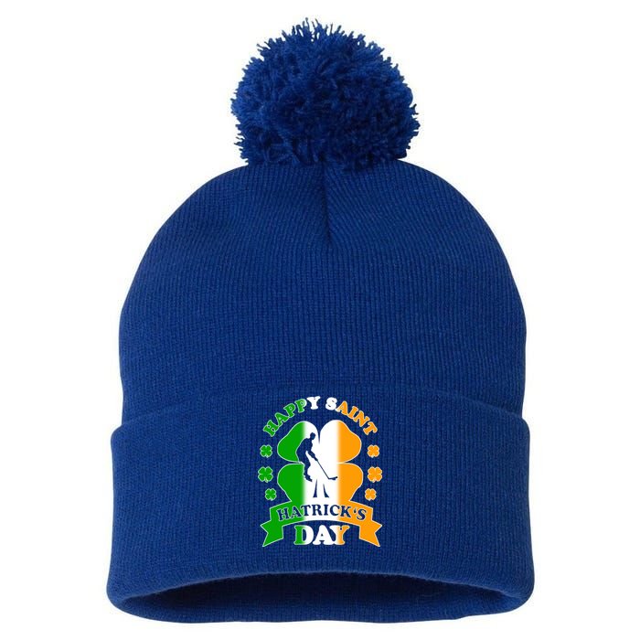 Happy Saint Hatrick's Day Irish Hockey Player St Patrick's Funny Gift Pom Pom 12in Knit Beanie