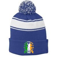 Happy Saint Hatrick's Day Irish Hockey Player St Patrick's Funny Gift Stripe Pom Pom Beanie