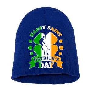 Happy Saint Hatrick's Day Irish Hockey Player St Patrick's Funny Gift Short Acrylic Beanie