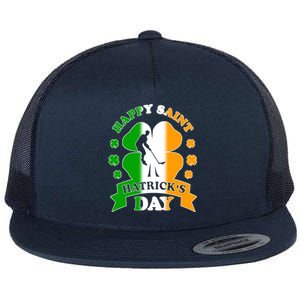 Happy Saint Hatrick's Day Irish Hockey Player St Patrick's Funny Gift Flat Bill Trucker Hat