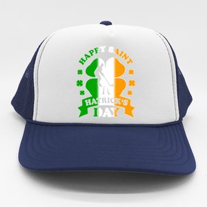 Happy Saint Hatrick's Day Irish Hockey Player St Patrick's Funny Gift Trucker Hat