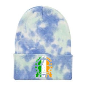 Happy Saint Hatrick's Day Irish Hockey Player St Patrick's Funny Gift Tie Dye 12in Knit Beanie