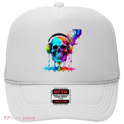 Headphone Skull High Crown Mesh Back Trucker Hat