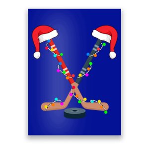 Hockey Santa Hat Christmas Lights Funny Sport Xmas Gift Poster