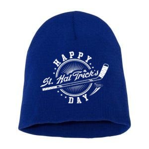 Happy St Hat Trick's Day St Patrick's Day Hockey Design Funny Gift Short Acrylic Beanie