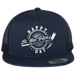 Happy St Hat Trick's Day St Patrick's Day Hockey Design Funny Gift Flat Bill Trucker Hat