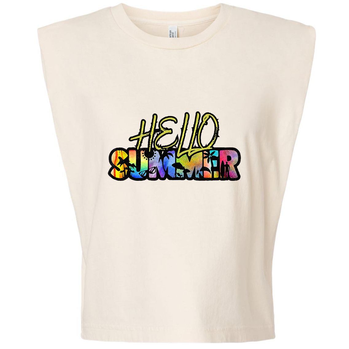 Hello Summer Hawaii Beach Summer Vacation Family Tie Dye Garment-Dyed Women's Muscle Tee