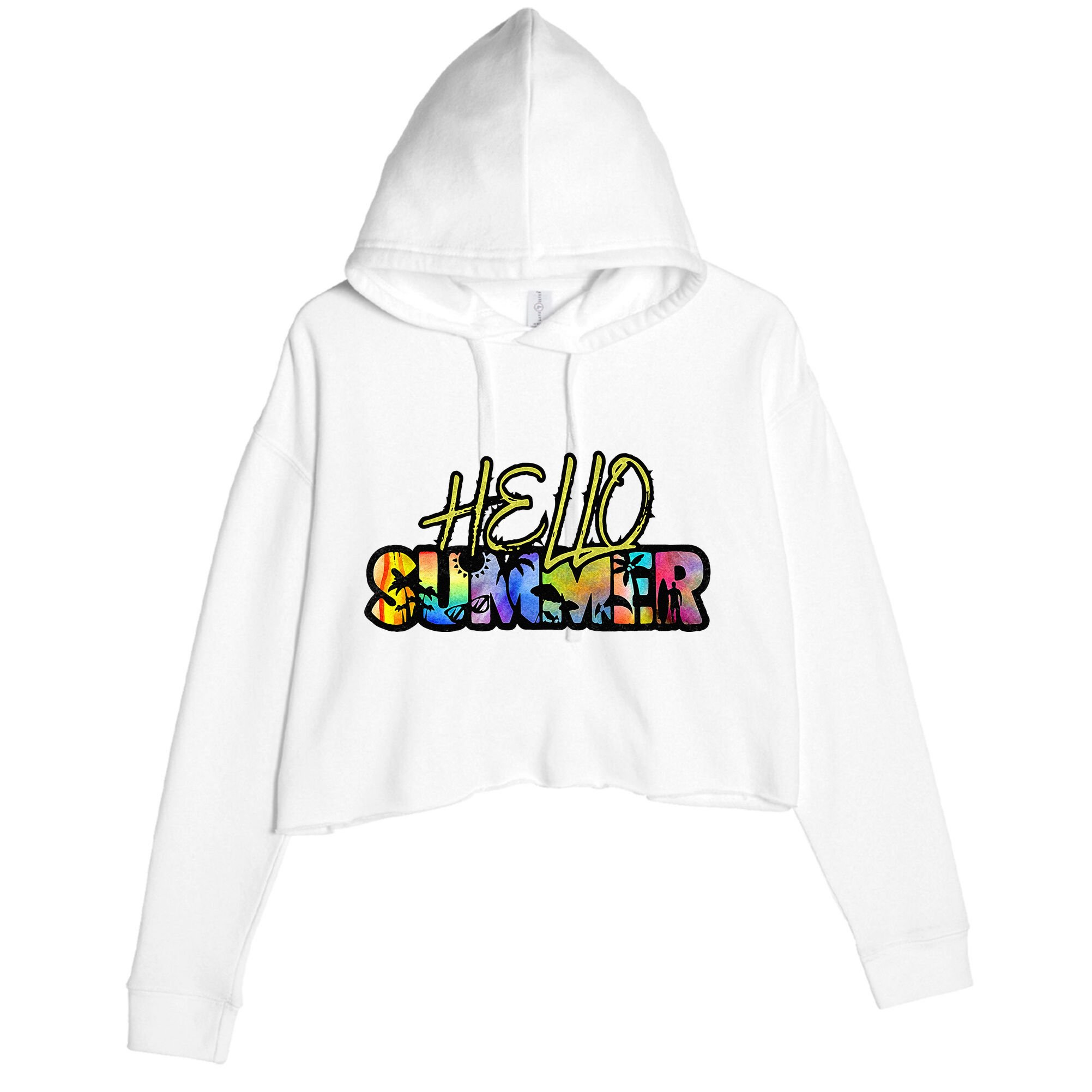 Hello Summer Hawaii Beach Summer Vacation Family Tie Dye Crop Fleece Hoodie