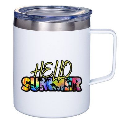 Hello Summer Hawaii Beach Summer Vacation Family Tie Dye 12oz Stainless Steel Coffee Mug