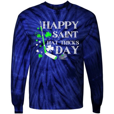 Happy Saint Hat Tricks Day Funny St PatrickS Day Ice Hockey Tie-Dye Long Sleeve Shirt