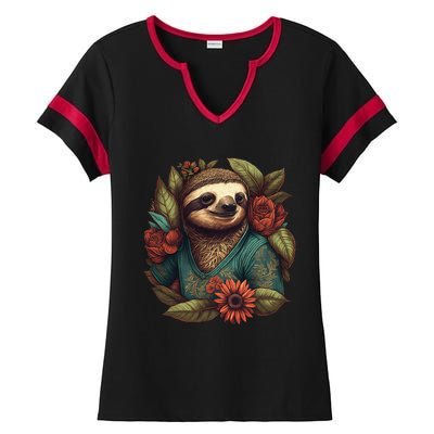 Happy-go-Lucky Sloth Ladies Halftime Notch Neck Tee