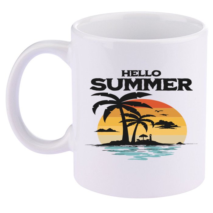 Hello Summer 11oz C Handle Ceramic Mug