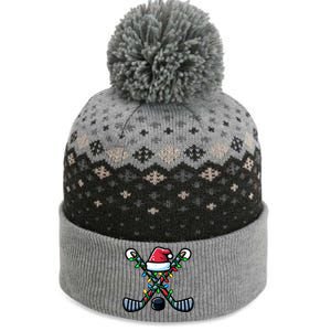 Hockey Santa Hat Christmas Lights For Hockey Fans Players Gift The Baniff Cuffed Pom Beanie