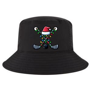 Hockey Santa Hat Christmas Lights For Hockey Fans Players Gift Cool Comfort Performance Bucket Hat