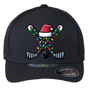 Hockey Santa Hat Christmas Lights For Hockey Fans Players Gift Flexfit Unipanel Trucker Cap