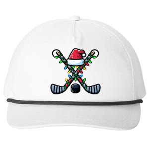 Hockey Santa Hat Christmas Lights For Hockey Fans Players Gift Snapback Five-Panel Rope Hat