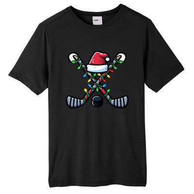 Hockey Santa Hat Christmas Lights For Hockey Fans Players Gift Tall Fusion ChromaSoft Performance T-Shirt