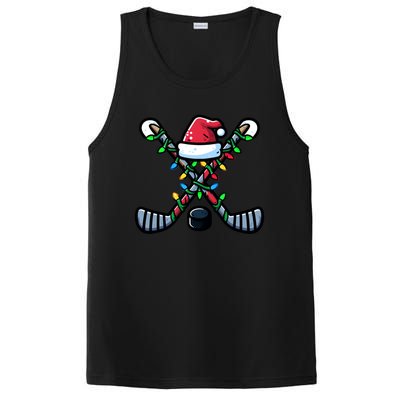 Hockey Santa Hat Christmas Lights For Hockey Fans Players Gift PosiCharge Competitor Tank