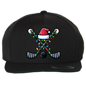 Hockey Santa Hat Christmas Lights For Hockey Fans Players Gift Wool Snapback Cap