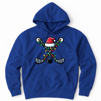 Hockey Santa Hat Christmas Lights For Hockey Fans Players Gift Hoodie