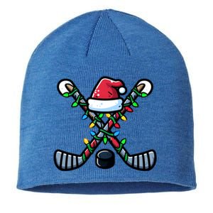 Hockey Santa Hat Christmas Lights For Hockey Fans Players Gift Sustainable Beanie