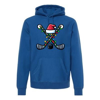 Hockey Santa Hat Christmas Lights For Hockey Fans Players Gift Premium Hoodie