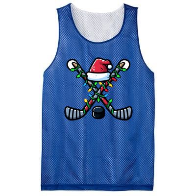 Hockey Santa Hat Christmas Lights For Hockey Fans Players Gift Mesh Reversible Basketball Jersey Tank