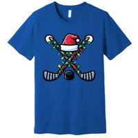 Hockey Santa Hat Christmas Lights For Hockey Fans Players Gift Premium T-Shirt