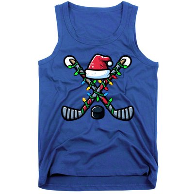 Hockey Santa Hat Christmas Lights For Hockey Fans Players Gift Tank Top