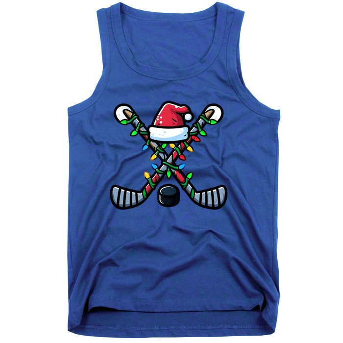 Hockey Santa Hat Christmas Lights For Hockey Fans Players Gift Tank Top