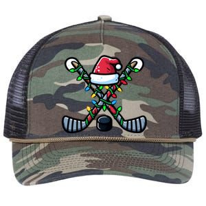 Hockey Santa Hat Christmas Lights For Hockey Fans Players Gift Retro Rope Trucker Hat Cap