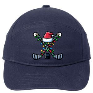 Hockey Santa Hat Christmas Lights For Hockey Fans Players Gift 7-Panel Snapback Hat