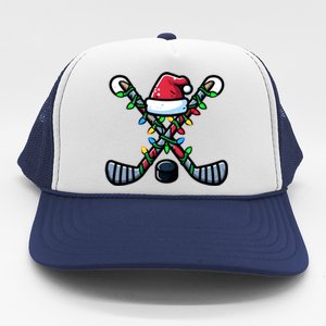 Hockey Santa Hat Christmas Lights For Hockey Fans Players Gift Trucker Hat