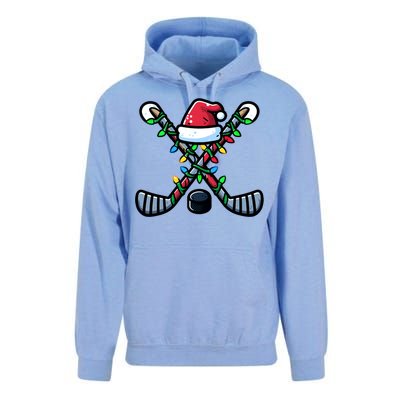 Hockey Santa Hat Christmas Lights For Hockey Fans Players Gift Unisex Surf Hoodie