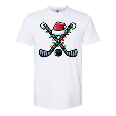 Hockey Santa Hat Christmas Lights For Hockey Fans Players Gift Softstyle CVC T-Shirt