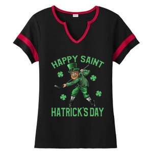 Happy Saint Hatricks Day St Patrick's Day Hockey Leprechaun Ladies Halftime Notch Neck Tee