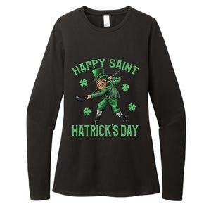 Happy Saint Hatricks Day St Patrick's Day Hockey Leprechaun Womens CVC Long Sleeve Shirt