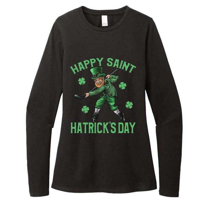 Happy Saint Hatricks Day St Patrick's Day Hockey Leprechaun Womens CVC Long Sleeve Shirt