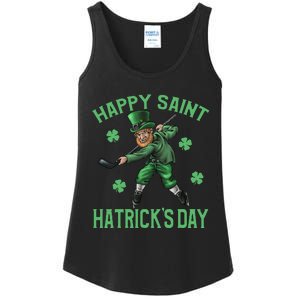 Happy Saint Hatricks Day St Patrick's Day Hockey Leprechaun Ladies Essential Tank