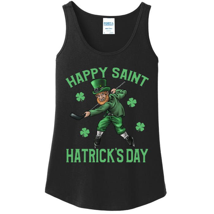 Happy Saint Hatricks Day St Patrick's Day Hockey Leprechaun Ladies Essential Tank