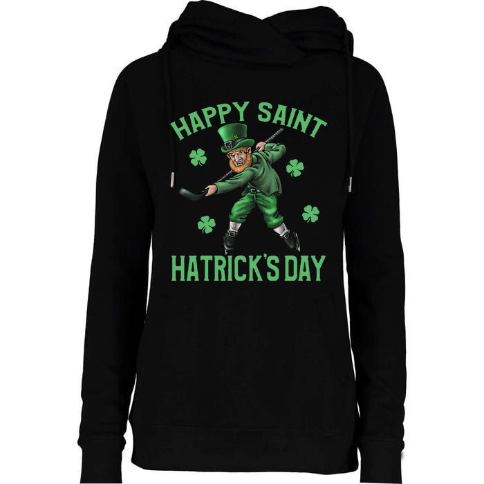 Happy Saint Hatricks Day St Patrick's Day Hockey Leprechaun Womens Funnel Neck Pullover Hood