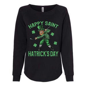 Happy Saint Hatricks Day St Patrick's Day Hockey Leprechaun Womens California Wash Sweatshirt