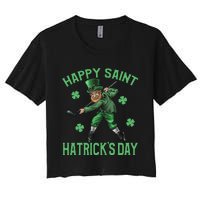 Happy Saint Hatricks Day St Patrick's Day Hockey Leprechaun Women's Crop Top Tee