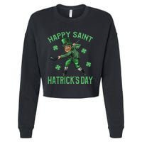 Happy Saint Hatricks Day St Patrick's Day Hockey Leprechaun Cropped Pullover Crew