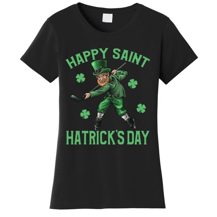 Happy Saint Hatricks Day St Patrick's Day Hockey Leprechaun Women's T-Shirt