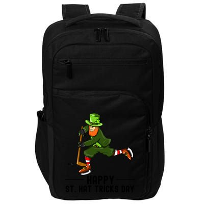 Happy St Hat Tricks Day Leprechaun Hockey Player Gift Impact Tech Backpack