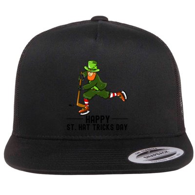 Happy St Hat Tricks Day Leprechaun Hockey Player Gift Flatbill Hat